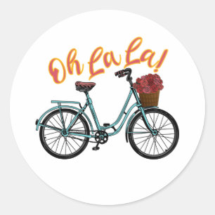 Oh La French Bicycle Funny French Sayings Ronde Sticker