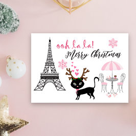 Oh La La Cute Cat Paris Eiffel Tower kerst Feestdagen Kaart