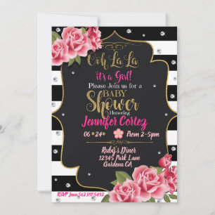 oh la la floral Baby shower invitation