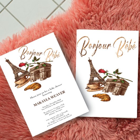 Oh La La! Invitation de Baby Shower en or à Paris