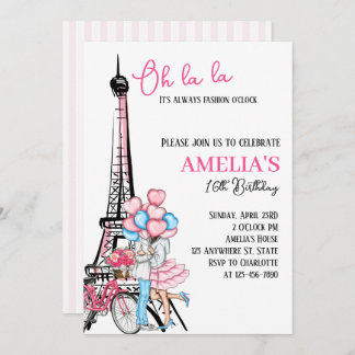 Oh la la Paris Pink Lovers Anniversaire Invitation