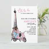 Oh la Paris Roze Verjaardagsuitnodiging Kaart (Staand voorkant)