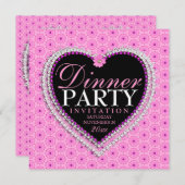 Oh LaLa Pink Love B'day Dinner Party Invitations Kaart (Voorkant / Achterkant)