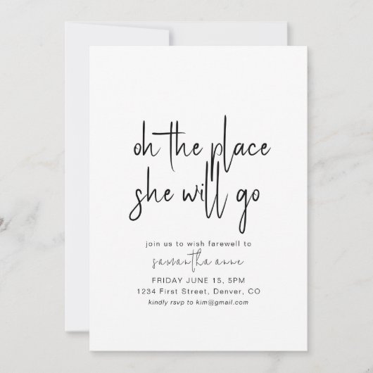Oh Les Endroits Où Elle Va Aller Invitation De Fêt (Devant)