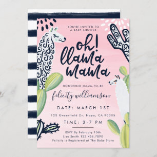 Oh Llama Mama Baby Girl Baby shower Invitation