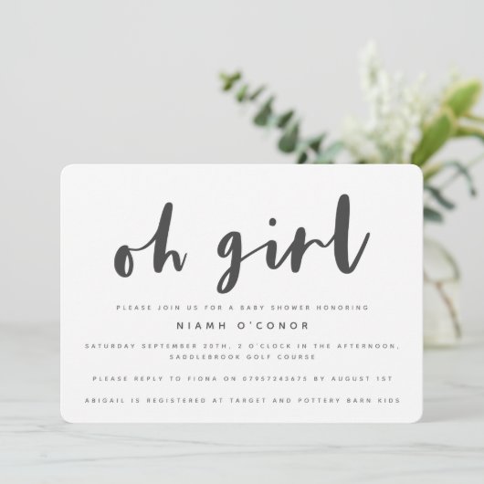 Oh ma fille, invitation à la fête baby shower (Debout devant)