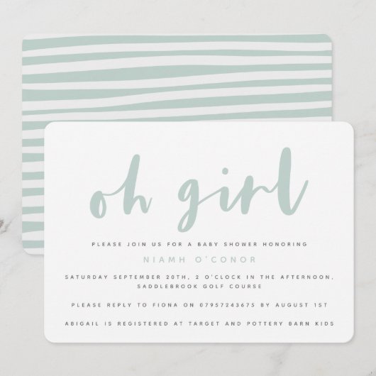 Oh ma fille, invitation à la fête baby shower (Devant / Derrière)