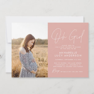 Oh meisje baby shower roze elegante foto kaart