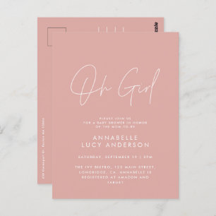 Oh meisje Baby shower script roze elegant Briefkaart