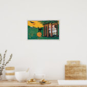 Oh mijn tis Halloween Black Cat Scaring Kinderen Poster (Keuken)