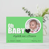 Oh mon bébé, Faire-part de naissance photo vert mo (Debout devant)