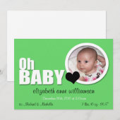 Oh mon bébé, Faire-part de naissance photo vert mo (Devant / Derrière)
