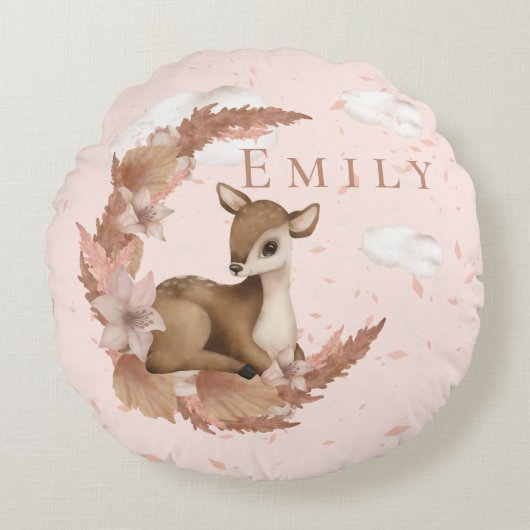 Oh, mooie Deer & Clouds Stars Nursery Throw Pillo Rond Kussen (Voorkant)