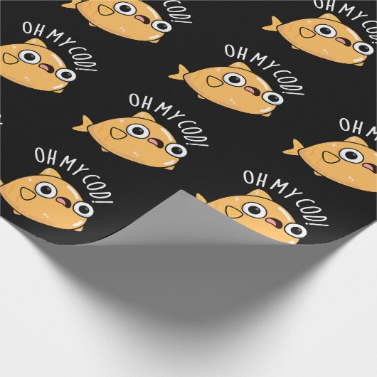 Oh My Cod Funny Fish Pun Dark BG Cadeaupapier (Hoek)