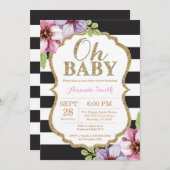 Oh noir de bébé et invitation de baby shower d'or (Devant / Derrière)
