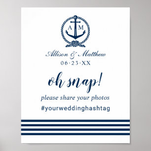 Oh onverwacht Nautical Navy Blue Wedding Hashtag S Poster