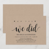 oh oui, nous l'avons fait, carte d'invitation pour (Devant / Derrière)