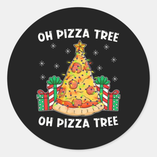 Oh Pizza Tree Xmas Cadeau met kerstfeestdagen Ronde Sticker (Voorkant)