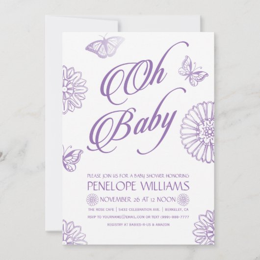 Oh pourpre des invitations | de baby shower du (Devant)