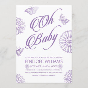 Oh pourpre des invitations   de baby shower du