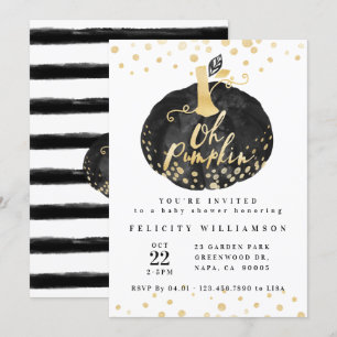 Oh Pumpkin Chic Black & Gold Pumpkin-Baby shower Kaart