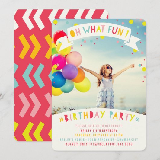 Oh Quelle Fête Invitation Anniversaire Fille aux C (Devant / Derrière)