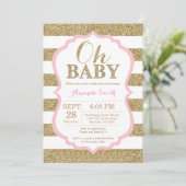 Oh roses pâles et invitation de baby shower d'or (Debout devant)