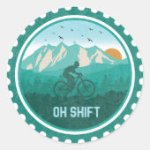 Oh Shift Retro Mountain Bike  MTB-fietsen Ronde Sticker (Voorkant)