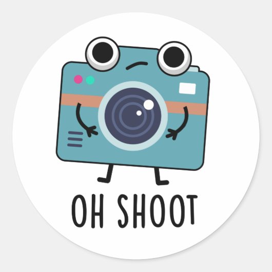 Oh Shoot Funny Photoshop Pun Ronde Sticker (Voorkant)