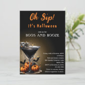 Oh Sip Black Martini Boos & Booze Halloween Party Kaart (Staand voorkant)