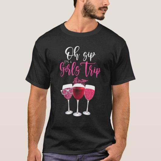 Oh sip het is een meisjes reis luipaard print wijn t-shirt (Voorkant)