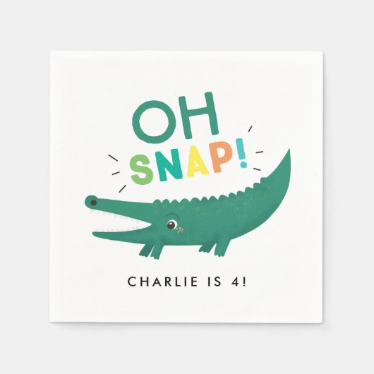 Oh Snap Alligator Crocodile Verjaardagsfeestje ser Servet (Voorkant)