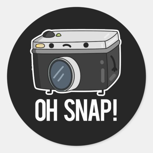 Oh Snap Funny Camera Pun Dark BG Ronde Sticker (Voorkant)