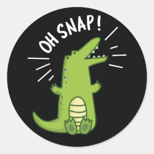 Oh Snap Funny Snapping Crocodile Pun Dark BG Ronde Sticker
