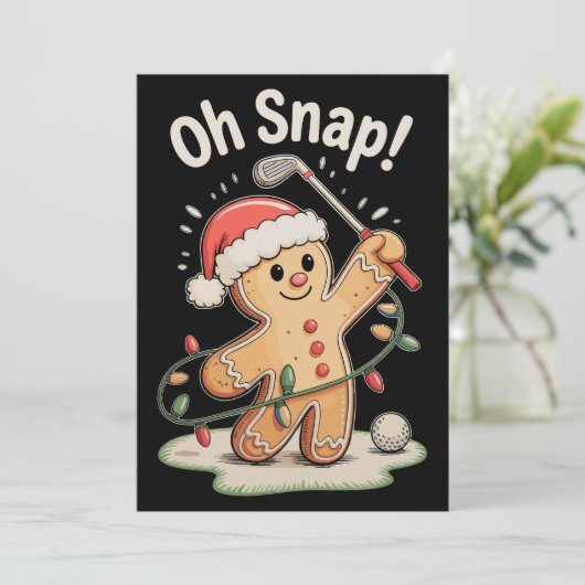 Oh Snap Gingerbread Golf Golfer Golfing Christmas Feestdagenkaart (Staand voorkant)