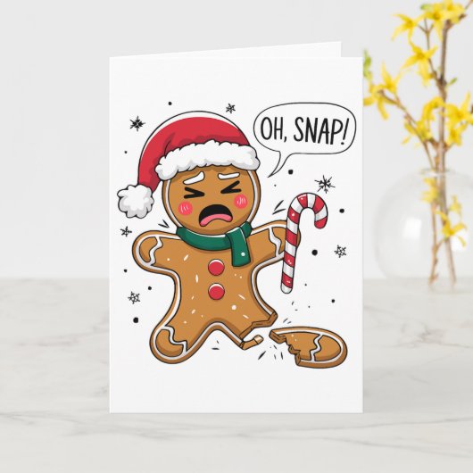 Oh Snap Gingerbread Man Cute Christmas Cookie King Kaart (Gele Bloem)