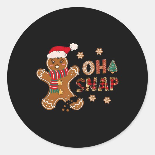 Oh Snap Gingerbread Man Merry Christmas Pajam Ronde Sticker (Voorkant)