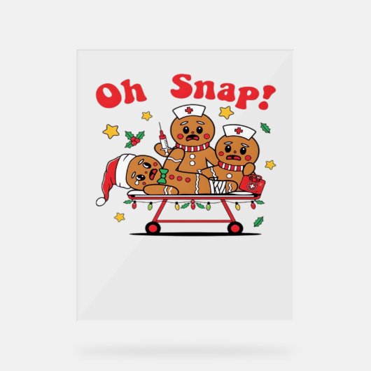 Oh Snap Gingerbread School Nurse Christmas Classic Acryl Bord (Voorkant)
