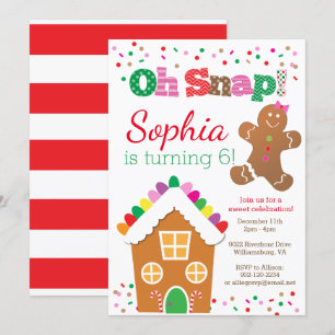 Oh Snap Gingerbrood Girl Birthday Party Invitation Kaart