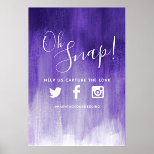 Oh snap hashtag bruiloft paarse moderne kunst poster