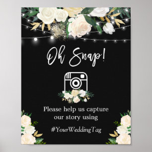 Oh Snap Instagram Hashtag Waterverf White Floral Poster