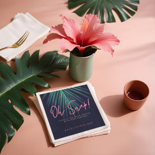 "Oh Snap" Neon Pink Script Tropical Retro Wedding Servet