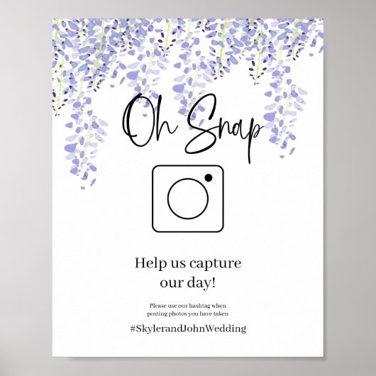 Oh Snap Poster de hashtag de mariage Wisteria (Devant)