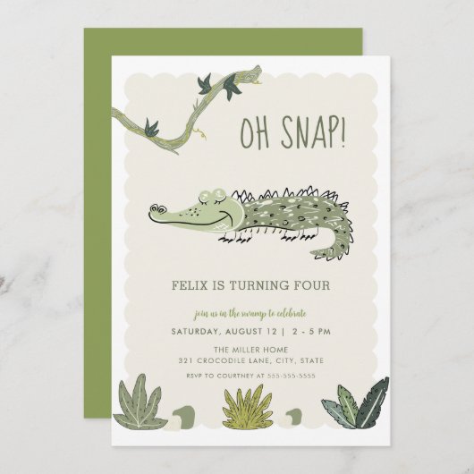 Oh Snap Swamp Crocodile Anniversaire Invitation (Devant / Derrière)