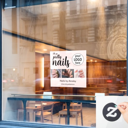 Oh So Pretty Nail Artist Script Logo Photo Pink Raamsticker (Cafe Raam)