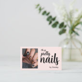 Oh So Pretty Nail Artist Script Pink Photo QR Code Visitekaartje (Staand voorkant)