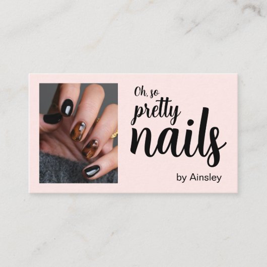 Oh So Pretty Nail Artist Script Pink Photo QR Code Visitekaartje (Voorkant)