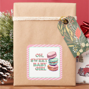 Oh Sweet Baby Meisje Macaron Theme Baby shower Vierkante Sticker