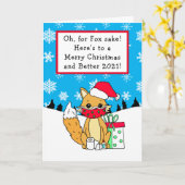 Oh voor Fox Sake, 2020, Grappig Kerstfeest Kaart (Gele Bloem)