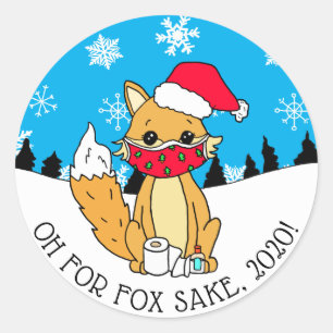 Oh voor Fox Sake, 2020, grappige Kerstmis Ronde Sticker
